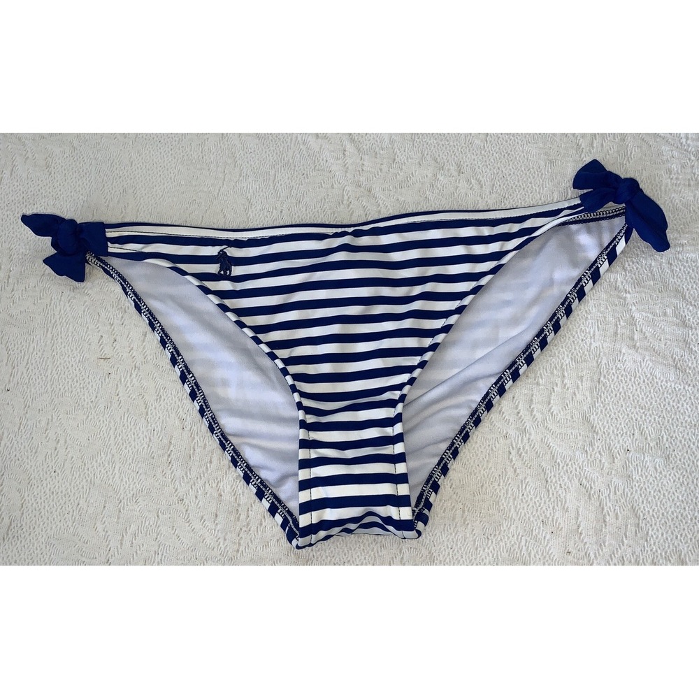 Polo Ralph‎ Lauren Womens Swimwear Blue White S Striped Bikini Bottoms W/ Bows